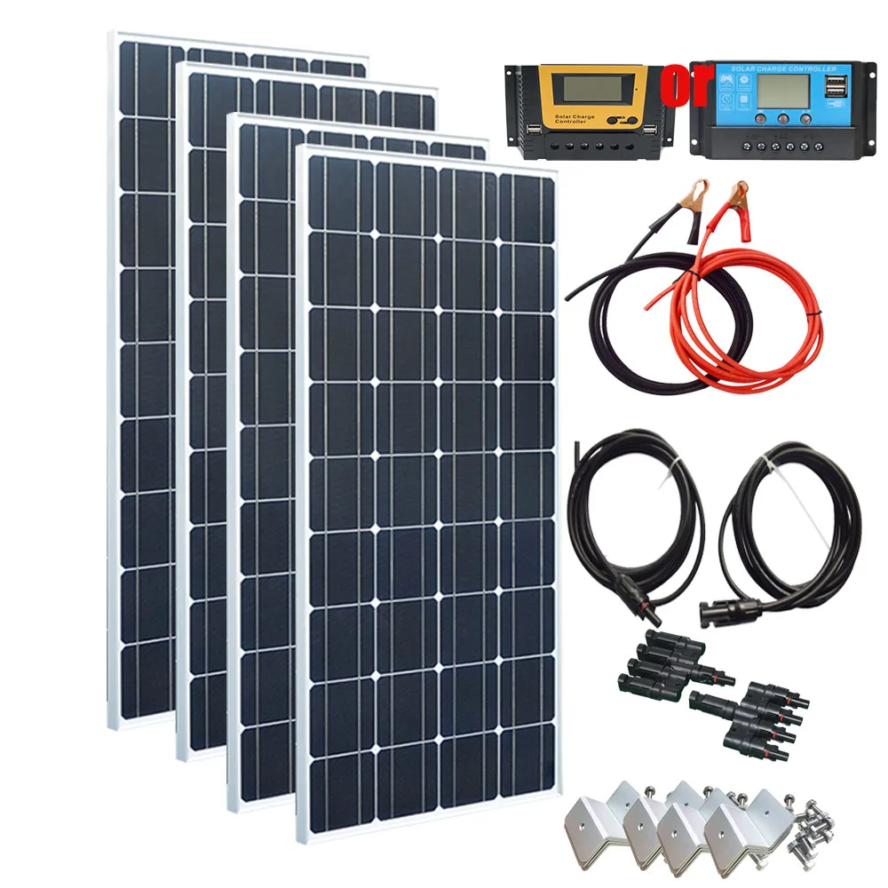 

Glass Solar Panel Kit 480w 18V 36V Waterproof Rigid Monocrystalline Cell PV 12v 24v Battery Home Charger Outdoor Charging