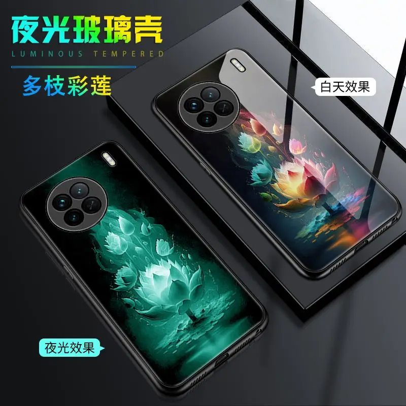 

Luminous Tempered Glass Case For Vivo X90 Case Dark Back Cover For Vivo iQOO X80 Pro Case Cover