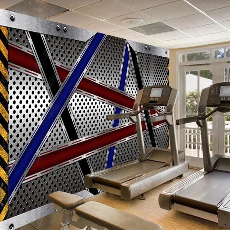 Metal Steel Plate Color Line Fitness Internet Cafe Custom Wallpaper Gym Industrial Decor Mural Bar KTV 3D Photo Wall Paper |