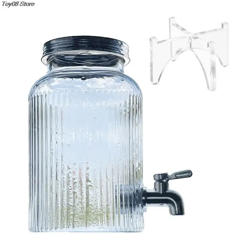 

1:6/1:12 Dollhouse Miniature Cold Water Bottle With Faucet Glass Jar Storage Jar With Base Model Decor Toy Doll House Accessorie