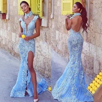 sexy mermaid high backless party dresses lace appliques 2022 prom dress for women high split sweep train beach robes de soir%c3%a9e