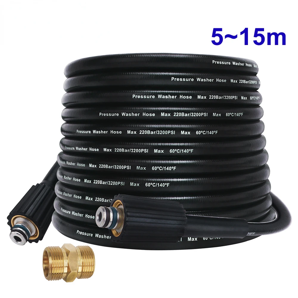 

1/4" * 220bar 3200psi Pressure Washer Hose High Pressure Hose Cord Pipe CarWash Hose Water Cleaning Extension Hose M22-pin 14/15