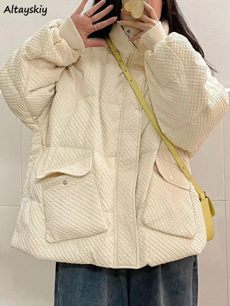 

Korean Style Parkas Women 2022 Winter Thick Loose Coats New Arrival Ulzzang Young Schoolgirls All-match Fashion Ins Stand Collar