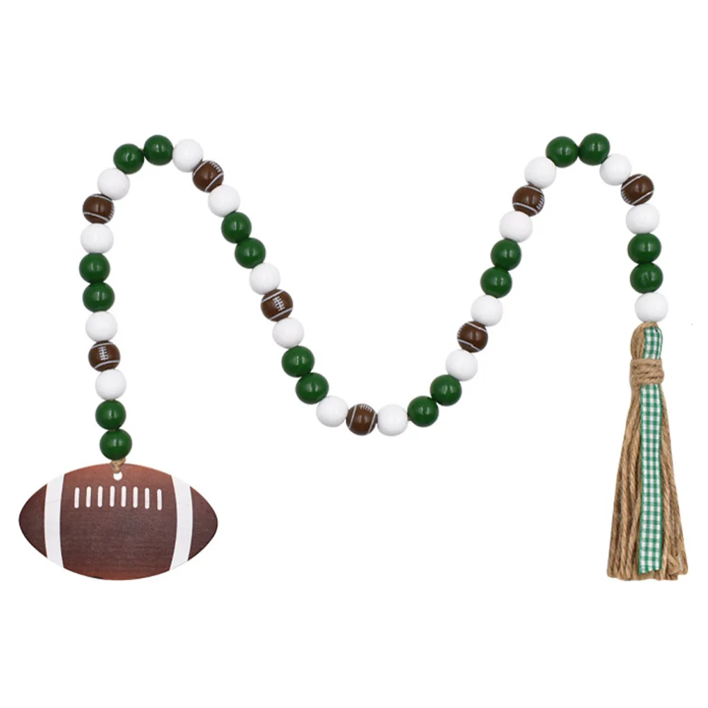 

Ornament Rugby Beaded Hanging Decor Decoration Wood Garland House Decorations Home Tag Tassel Pendant Wooden Beads Crafts Wall