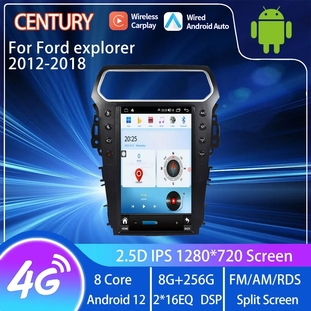 

Century For Ford Explorer 2012-2018 Smart Multimedia Video Player GPS Radio 4G Navigation CarPlay 8+128G Android 12 Tesla Style