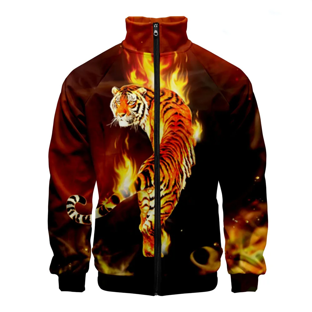 

Harajuku Wild Animal Beast Tiger 3D Print Zipper Raglan Jacket Windbreaker Men/Boys Comfortable Stand Collar Jackets Coats