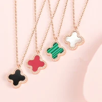 classic women exquisite 18k rose gold plated stainless steel agate charm double sided four leaf clover pendant necklace