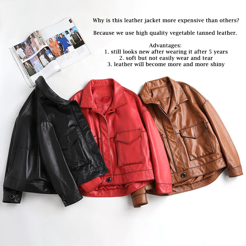 2023 New Spring Jackets Women Genuine Leather Coat Oversize Bomber Vegetable Tanned Leather Jackets Lady Sheepskin Biker CL4035