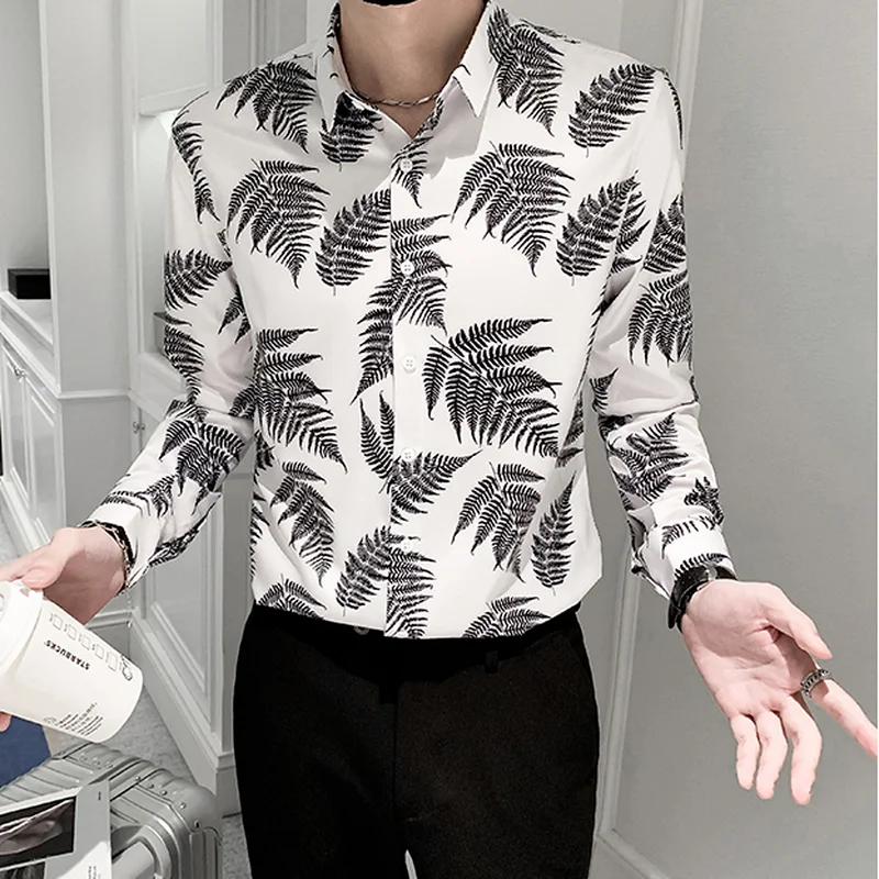 Hawaiian Shirts for Men 2021 Autumn  Long Sleeve Slim Casual Shirt Social Party Tuxedo Male Clothing Streetwear Chemise Homme
