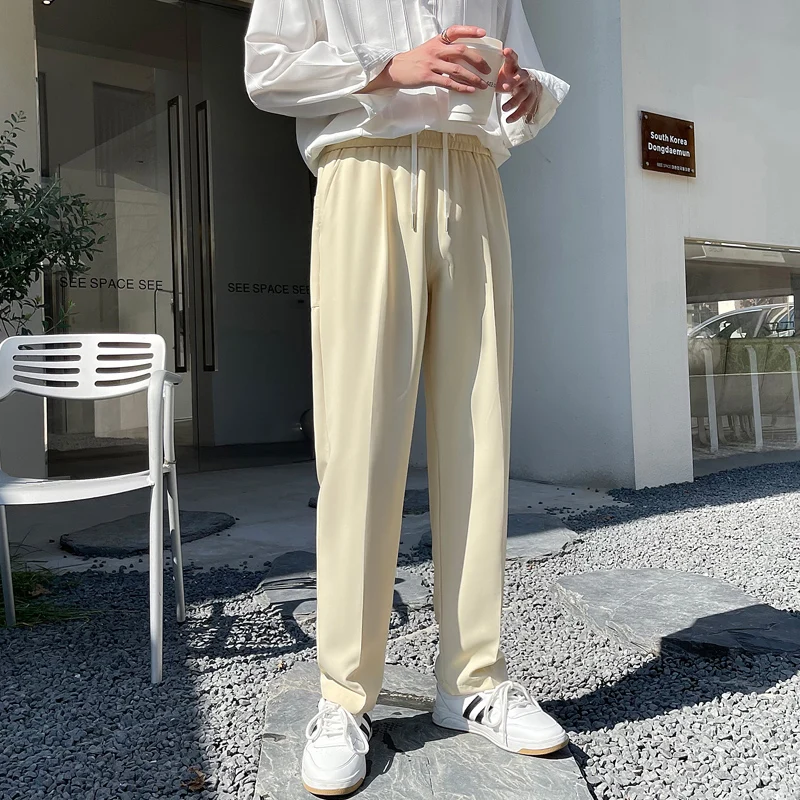 

Legible Spring Autumn Pants Men Casual Loose Straight Pant Male Solid Elastic Waist Trousers Man