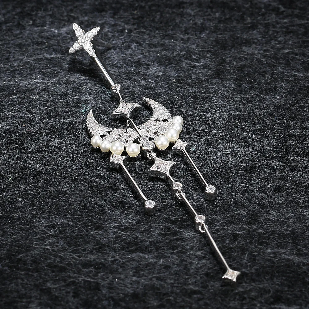 

APM STYLE High Quality 925 Sterling Silver Single Moon Pearl Earrings Exquisite Temperament Long Earrings Gift