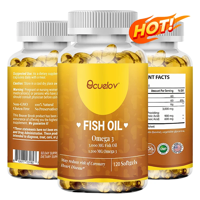 

Bcuelov Fish Oil Omega 3 EPA & DHA 3000 mg - Heart Support - Promotes immunity, joint, eye, brain and skin health