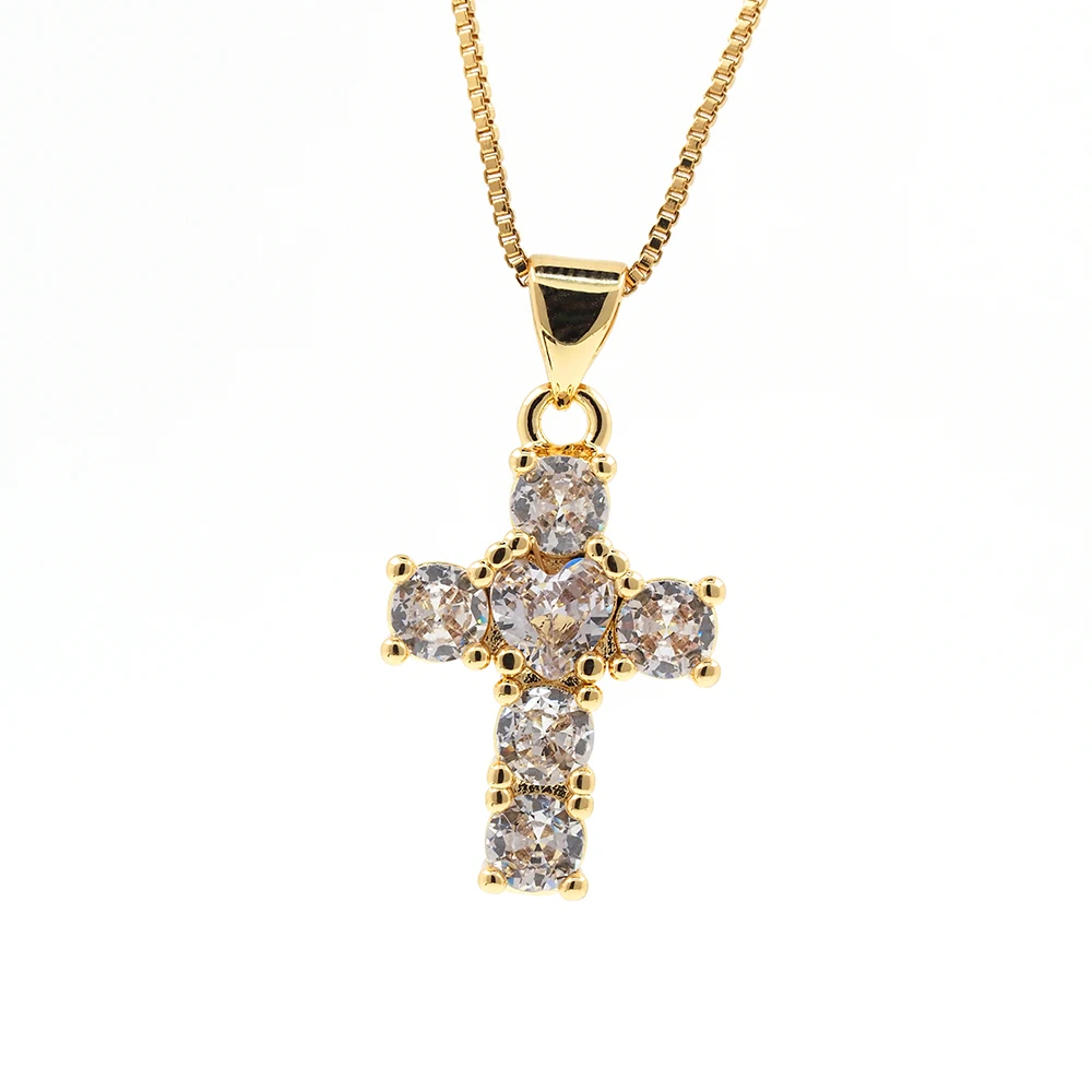 

Classic Christian Cross Charms Pendant CZ Cubic Zirconia Gold Plated Copper Hip Hop Jewelry Making For Necklace Accessories