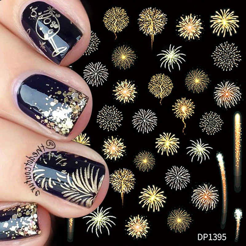 

3D Wave Line Nail Stickers Colorful Feather Fireworks Gradient Color French Nail Decals DIY Self-Adhesive Manicure Decoration