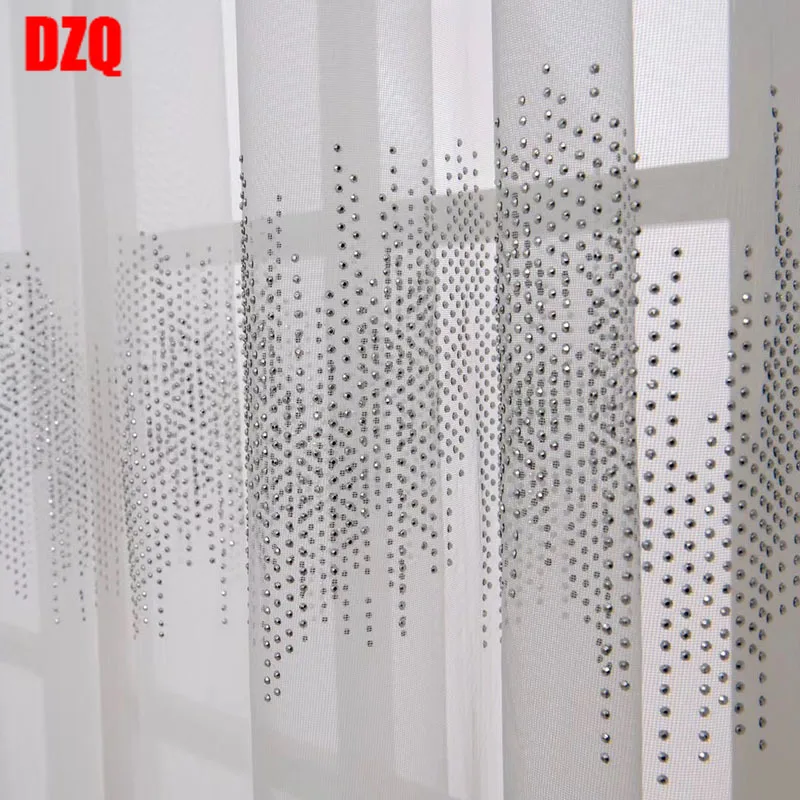 

Luxury Endless Wave 3D Diamond Sheer Curtains for Bedroom Window Screen White Gray Tulle for Living Room Kitchen balcony