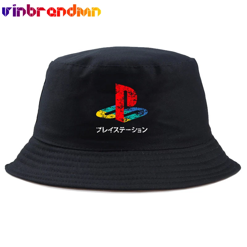 

Vintage PS Logo Funny Print Fisherman's Cap Outdoor Casual Bucket Xbox Game play station Hats Unisex Summer Beach Panama Hats