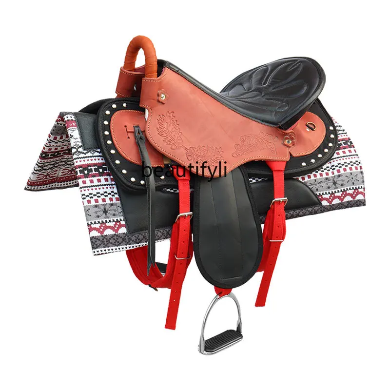 

hj Cowhide Saddle Full Set of Accessories Tourists Saddle Big Small Pongee Art Supplies