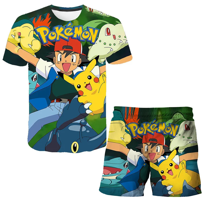 

2022 New Summer Anime Pokemon Boys Girls 3D Printed Tee suit Fashion Boy Girl Kids Casual Short Sleeve Children Cool Tee suit