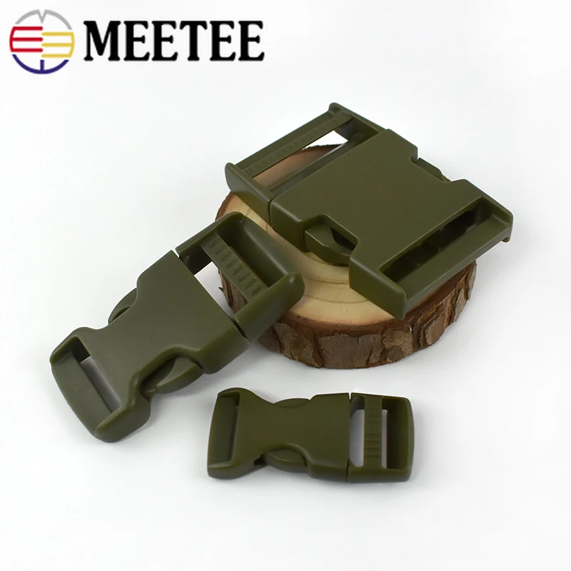 10pcs Meetee 20/25/37/50mm Plastic Release Buckle Bag Strap Side Cilp Hook ArmyGreen Webbing Adjustment Buckles Pet Collar Clasp - купить по