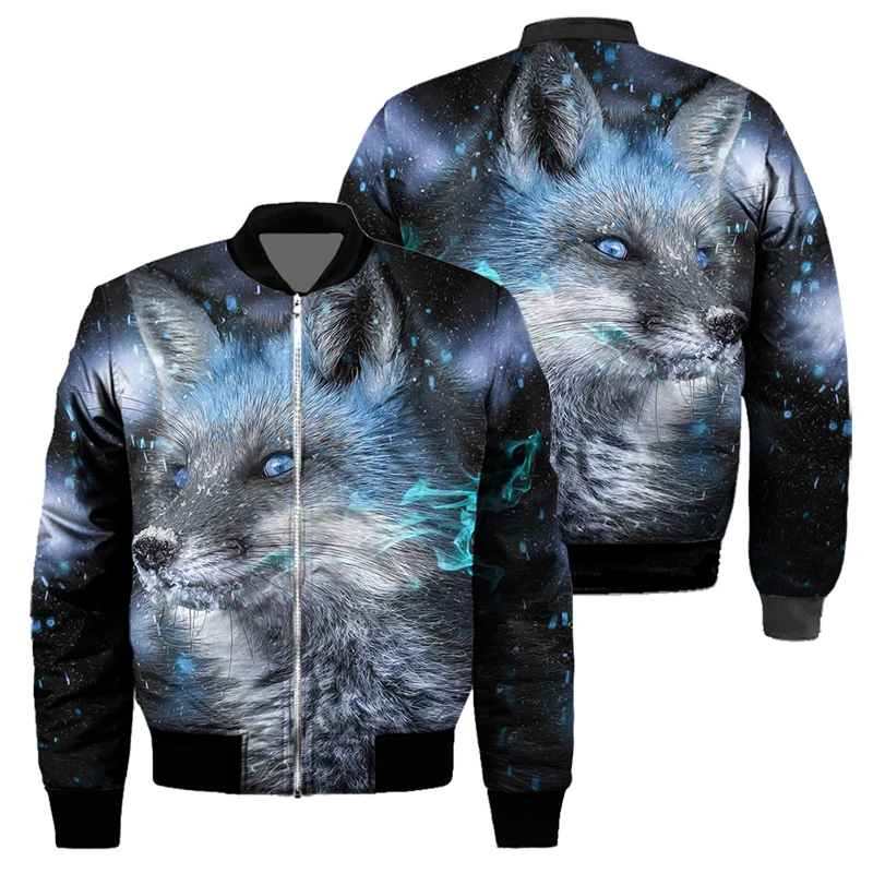 

Men's winter Jacket 3D Printed Night Fox Pattern Fashion Trend Thickened Short Coat Motocross Racer Jacket Men's Top