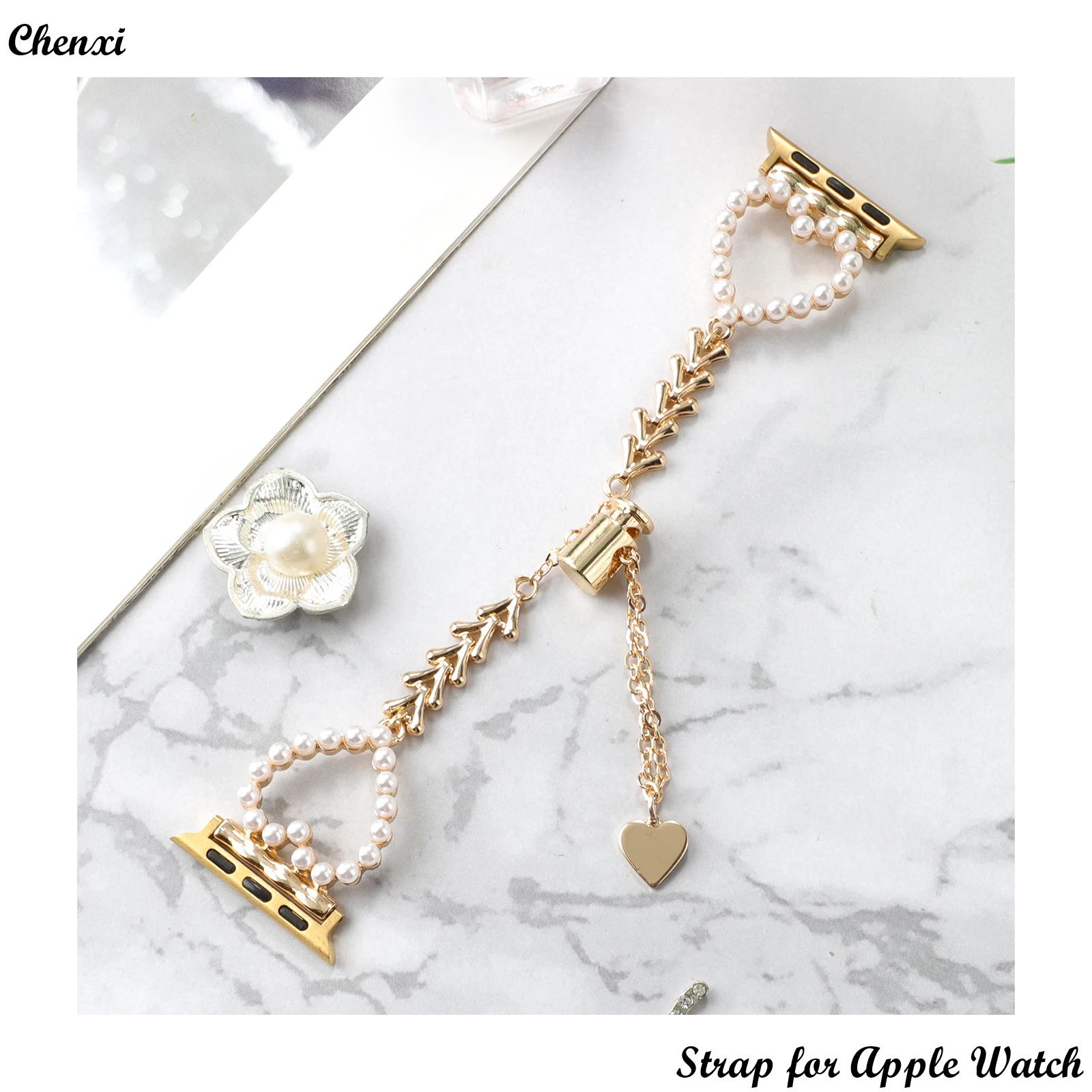 Metal Strap for Apple watch band bracelet chain iwatch series87654321SE women fashion love pearl strap Ultra jewelry 40 41 wrist