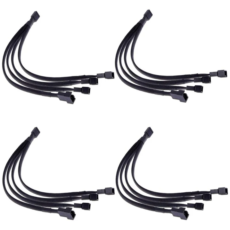 

4 Pin PWM Fan Splitter Cable Black Sleeved PC Case Fan Power Cable 1 to 4 Converter Braided Y Splitter Power Cable