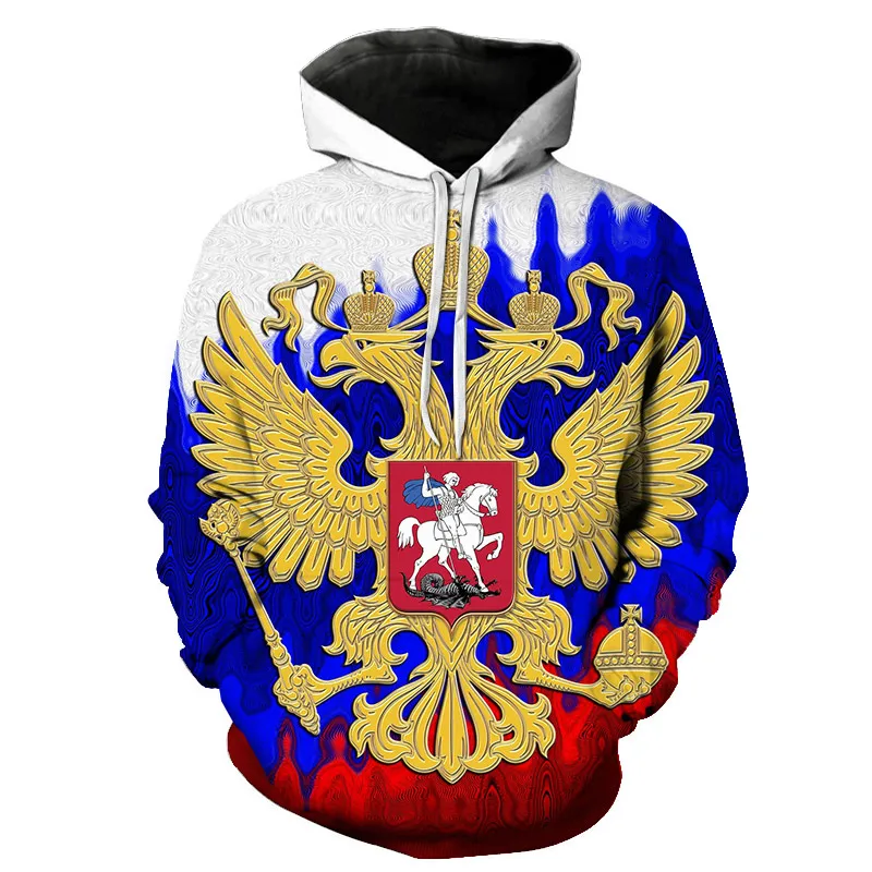 

Retro Bear 3D Printed Sweatshirt Men's Russian Flag Hooded Long Sleeve Pullover Autumn Comfortable Clothes