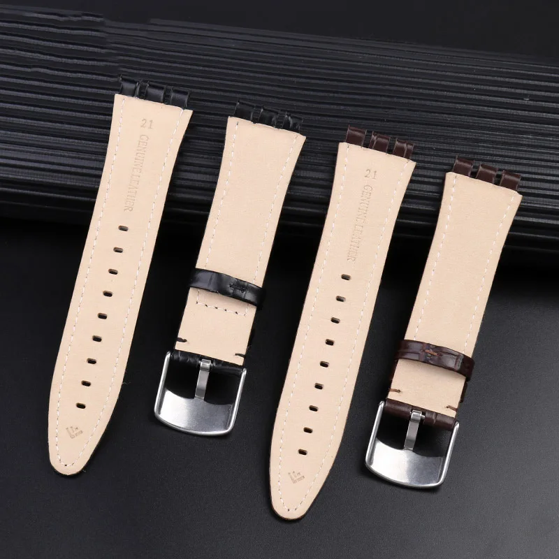 21mm High Quality Black Brown Genuine Leather WatchBand For Swatch YVS400 YVS451 YVB404 cowhide Belt strap men's accessories