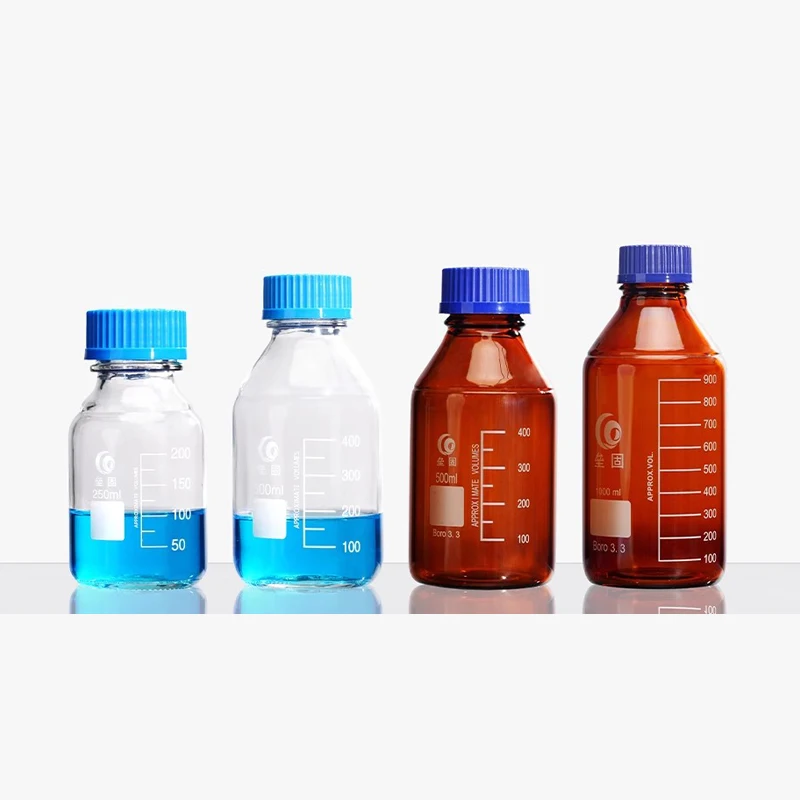 Лабораторная стеклянная бутылка 25/50/100/250 мл или 500/1000 мл коричневого цвета