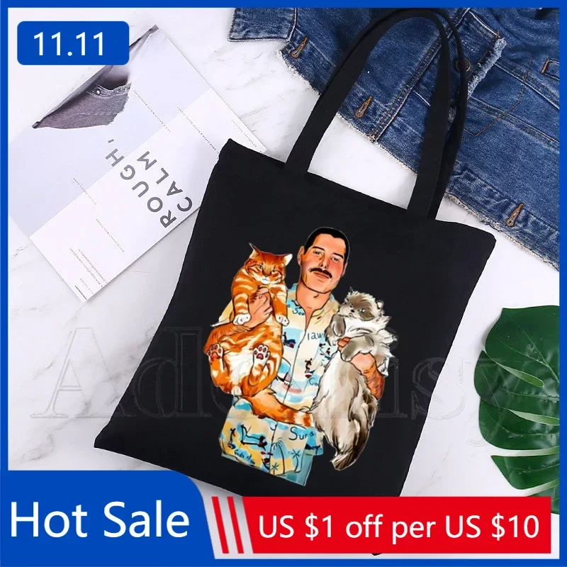 

Сумка для покупок Queen Freddie Mercury, оригинальный дизайн, белая, унисекс, модные дорожные холщовые сумки черного цвета