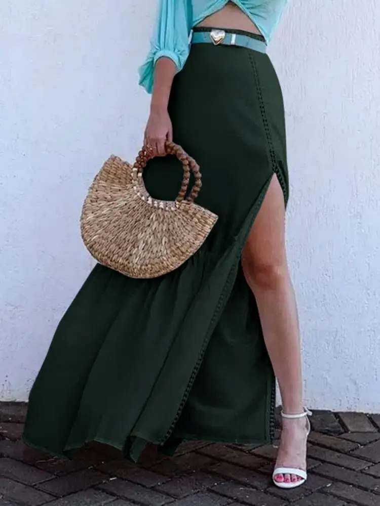 

Celmia Женская Праздничная длинная юбка А-силуэта, элегантная уличная юбка с высокой талией, кружевная Повседневная Однотонная юбка макси с Бо...