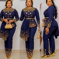 2 piece set plus size women clothes african dashiki ankara outfits 2022 summer fashion sequin tops pants trousers suits