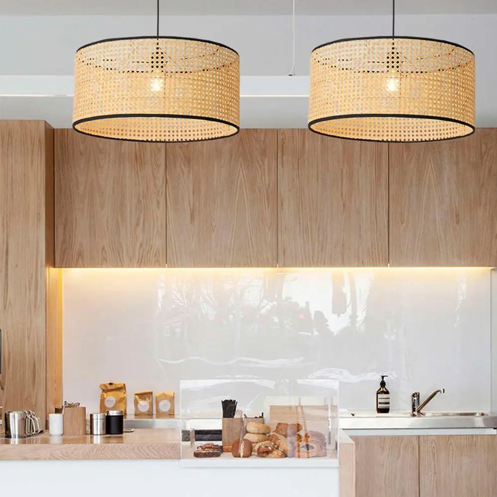 

New Bedroom Rattan Dining Room Modern Nordic Simple Pendant Hanging Light Round