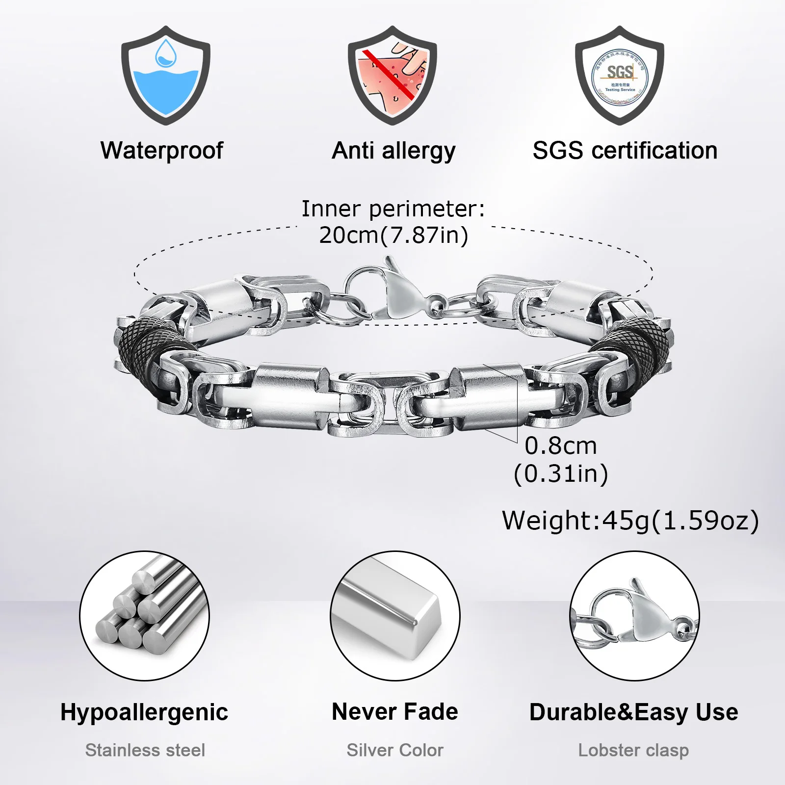Византийские браслеты-цепочки Vnox 8 мм