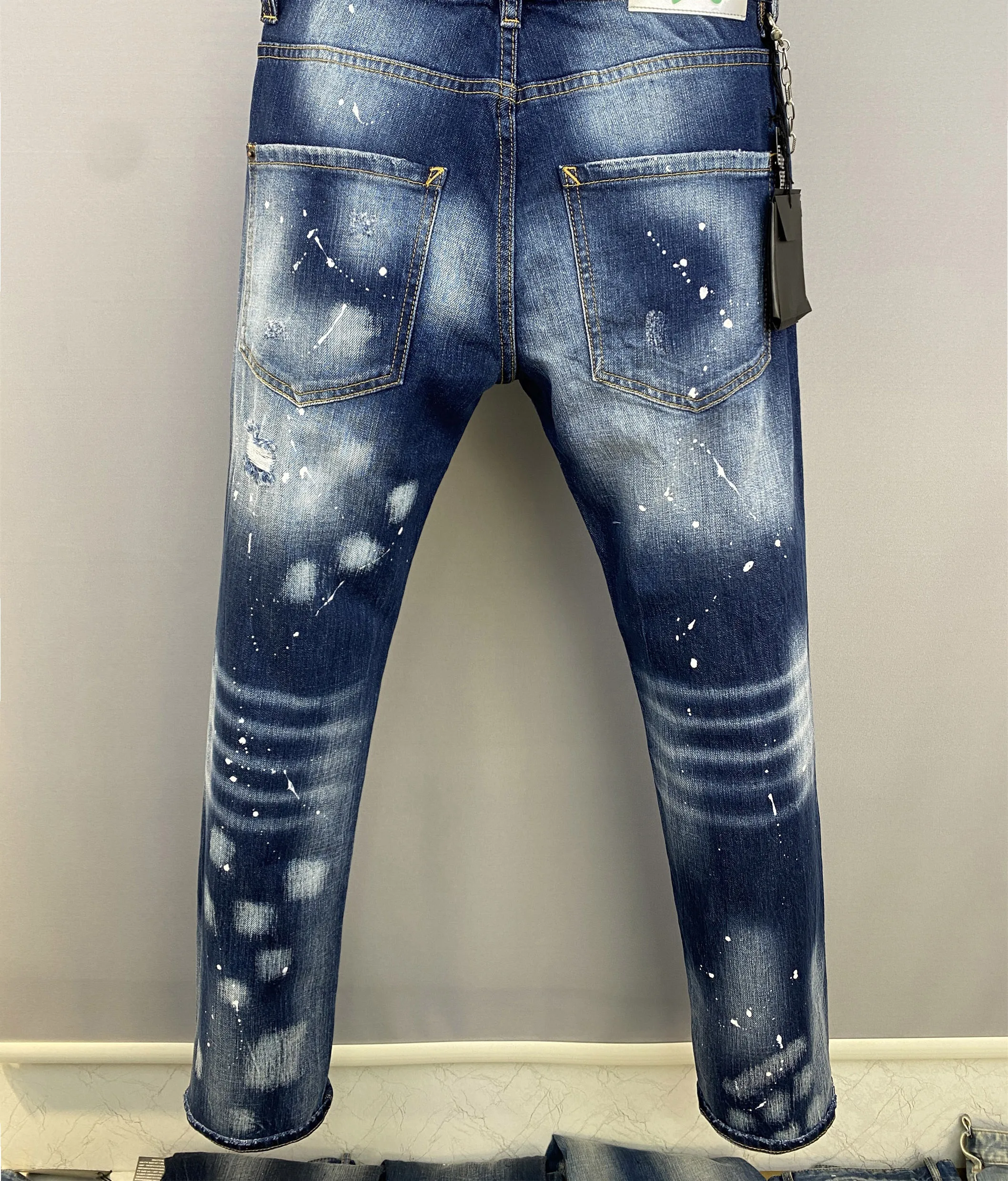 2023 Autumn New style Denim Pants Men's d2 Slim Fit Small Feet Casual Water Wash Tide Big Hole Leakage Meat Fashion