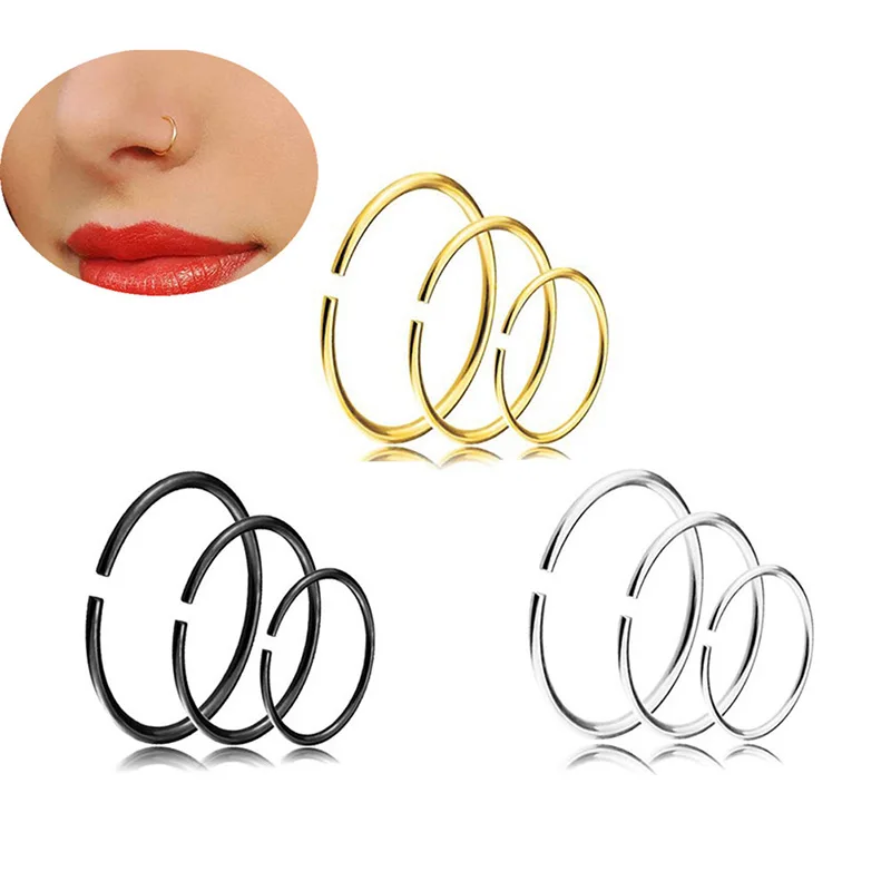

Thin Fake Nose Ring Septum Helix Nostril Piercing Ear Labret Fake Piercing Cartilage Daith Earrings Hoop Ohrring