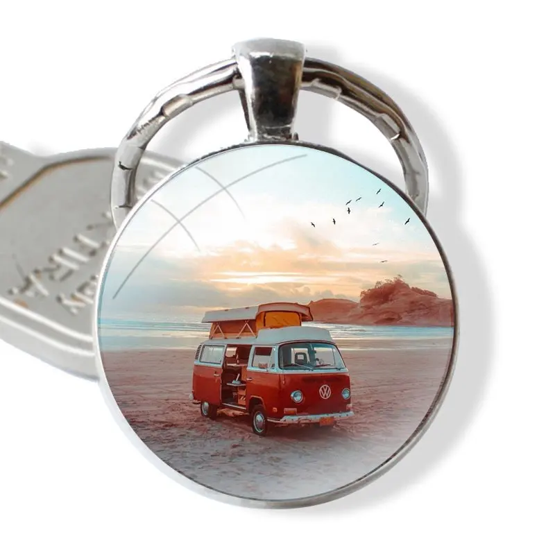 Combi Van Surf 25 мм стеклянный брелок Cabohcon кольца для ключей женщин и мужчин ювелирные