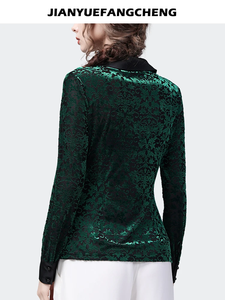 Весенняя коллекция 2024 Женская бархатная блузка приталенная и скрывающая живот