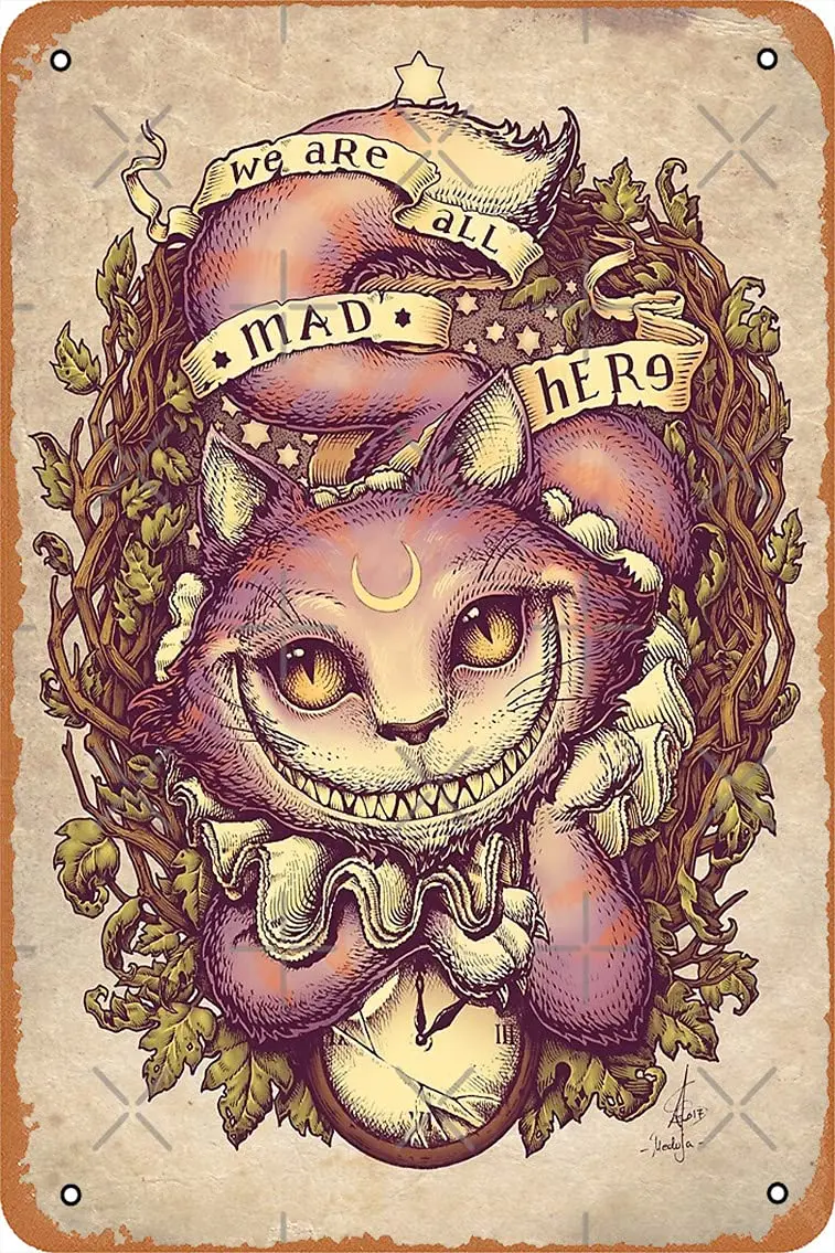 Niumwang металлический знак-Чеширский кот оловянный плакат 12X8 дюймов