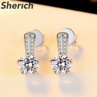 sherich 1 carat moissanite diamond s925 sterling silver luxury sparkling fashion six prong stud earrings womens brand jewelry