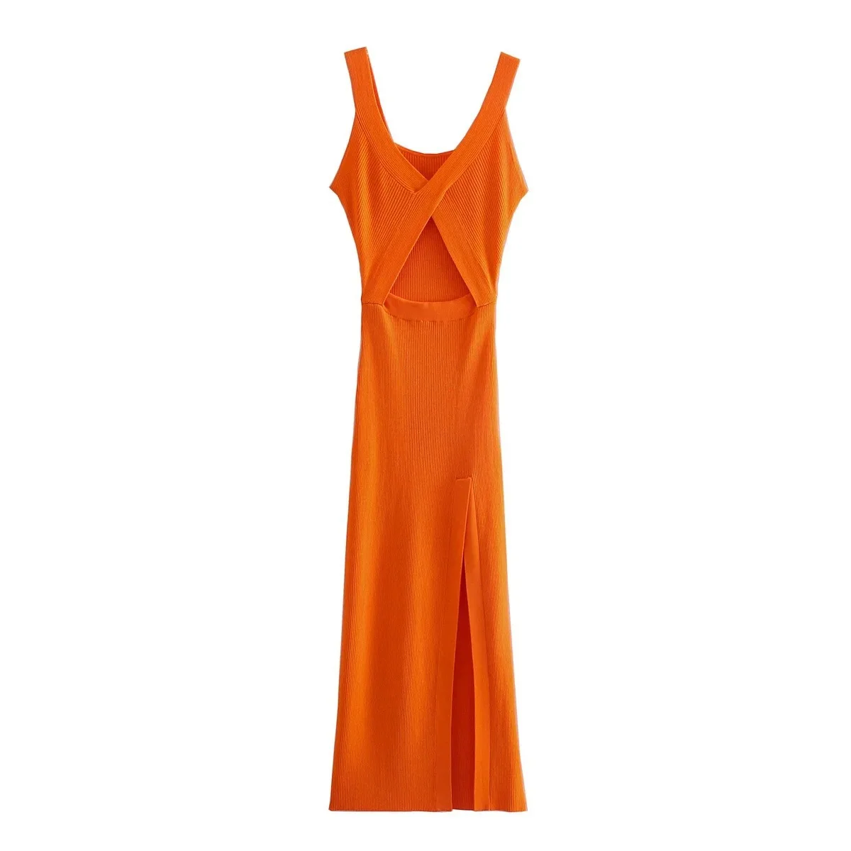 

Wholesale 5 pcs)sleeveless knitted split midi dress Women's sexy straps v-neck cross summer party bodycon dresses