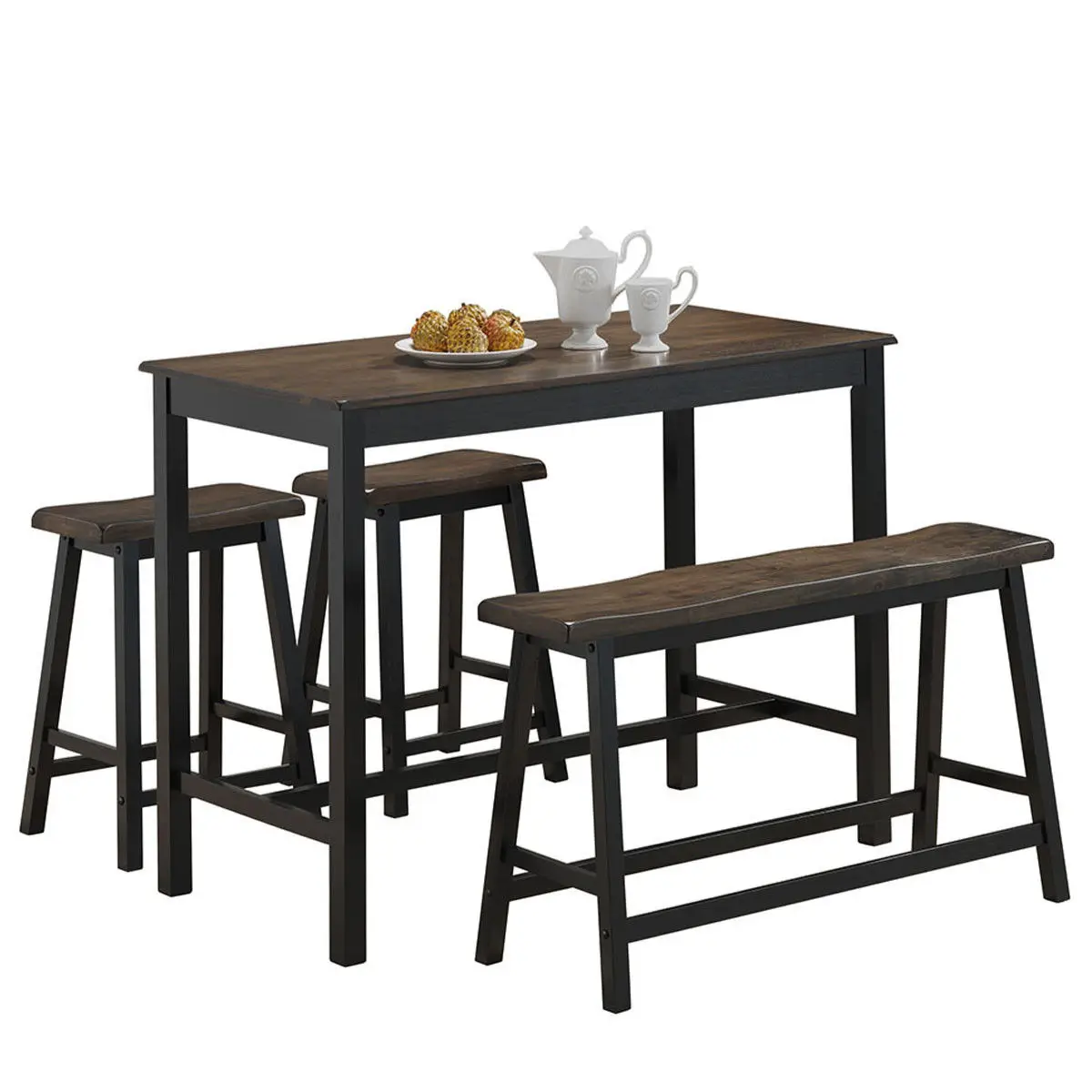 Costway 4 Pcs Solid Wood Counter Height Table Set w/ Height 