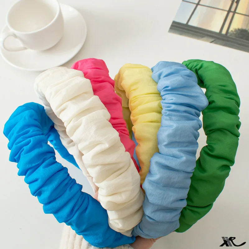 

Кремовая плиссированная широкая повязка на голову женская высококлассная красная шпилька для лица в Корейском стиле аксессуары для волос