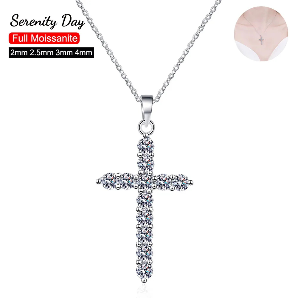 

D Color 2mm 2.5mm 3mm 4mm Moissanite Cross Necklace S925 Silver Plated Pt950 Clavicle Chain Jesus Pendant Jewelry For Wholesale