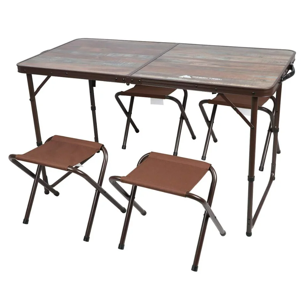 

Durable Steel and Aluminum Table and Stools, Open Dims 19.29" X 24.6", Brown Camping Tables