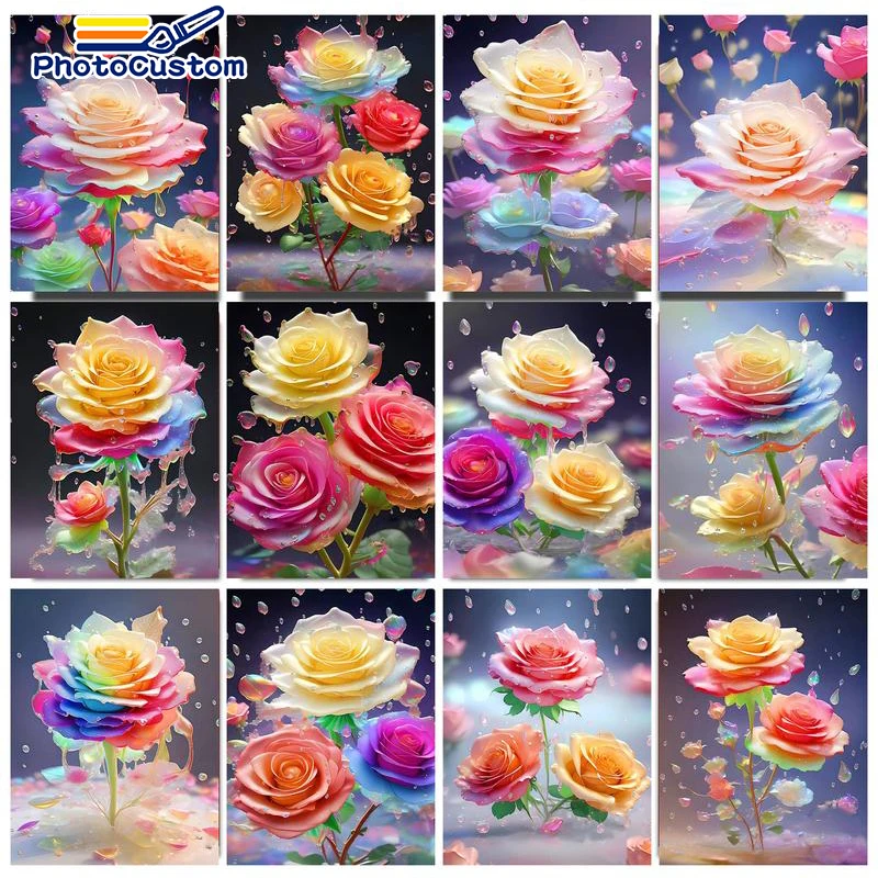 

PhotoCustom Paint By Number On Canvas With Frame Acrylic Paint For Adults Handmade Picture DIY Kits Coloring By Number Flower