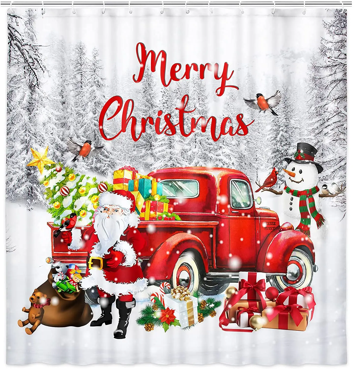 

Рождественская занавеска для душа, занавеска для ванной с изображением Санта-Клауса, снеговика, дерева и грузовика, зимние праздничные зана...