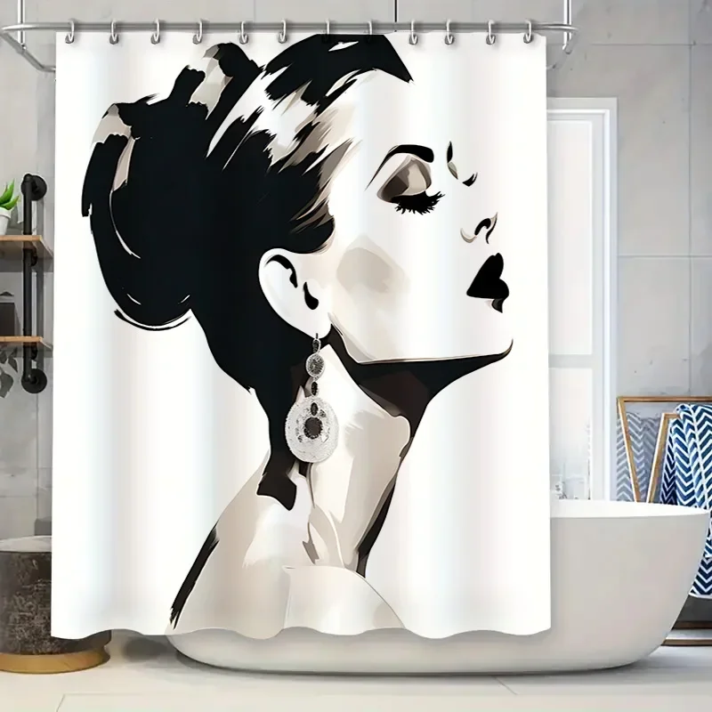 

Черно-белая занавеска для душа из полиэстера