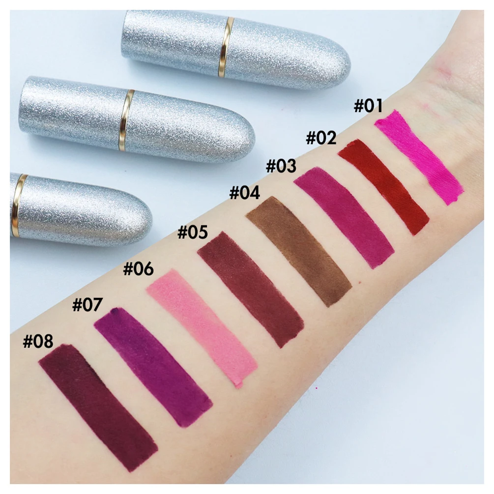 

Pigment Waterproof Matte Non-stick Silver Bullet All Tints of Lip Private Label Solid Lipstick Custom Bulk Makeup Beauty
