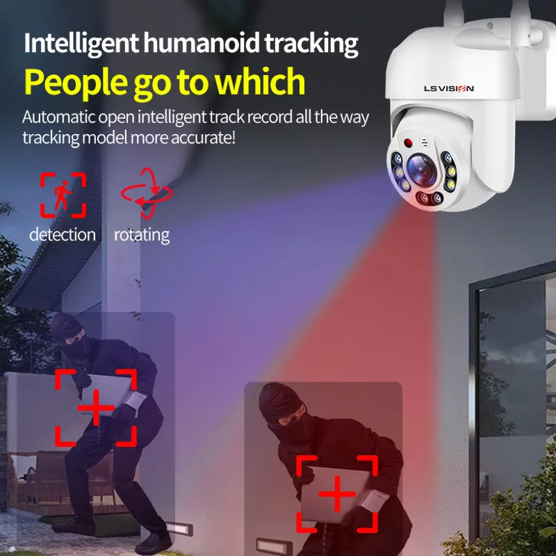Беспроводная PTZ-камера LS VISION 1080P цветная IP-камера ночного видения с Wi-Fi уличная